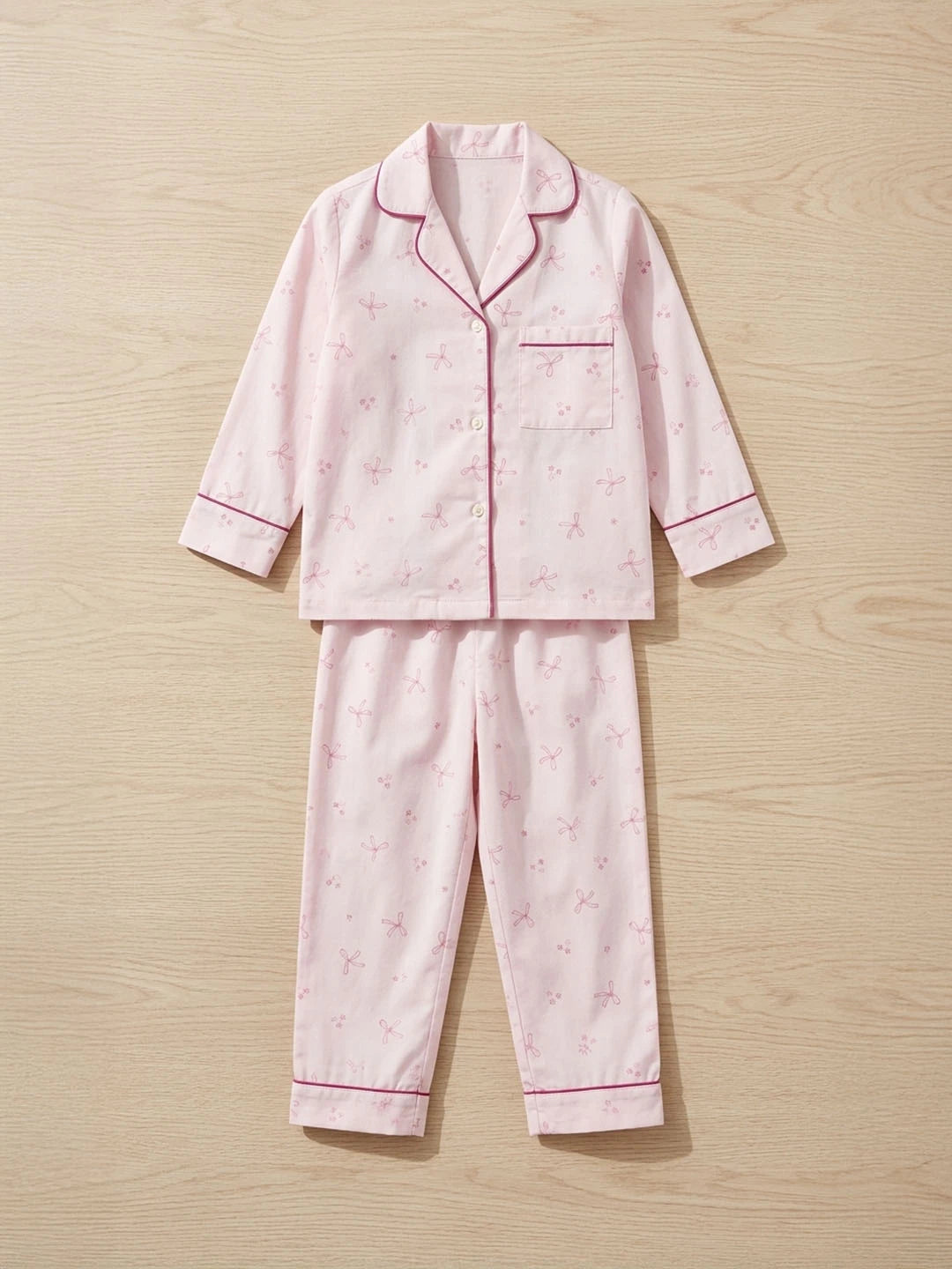 Baby Pink rayon cotton night suit for girls