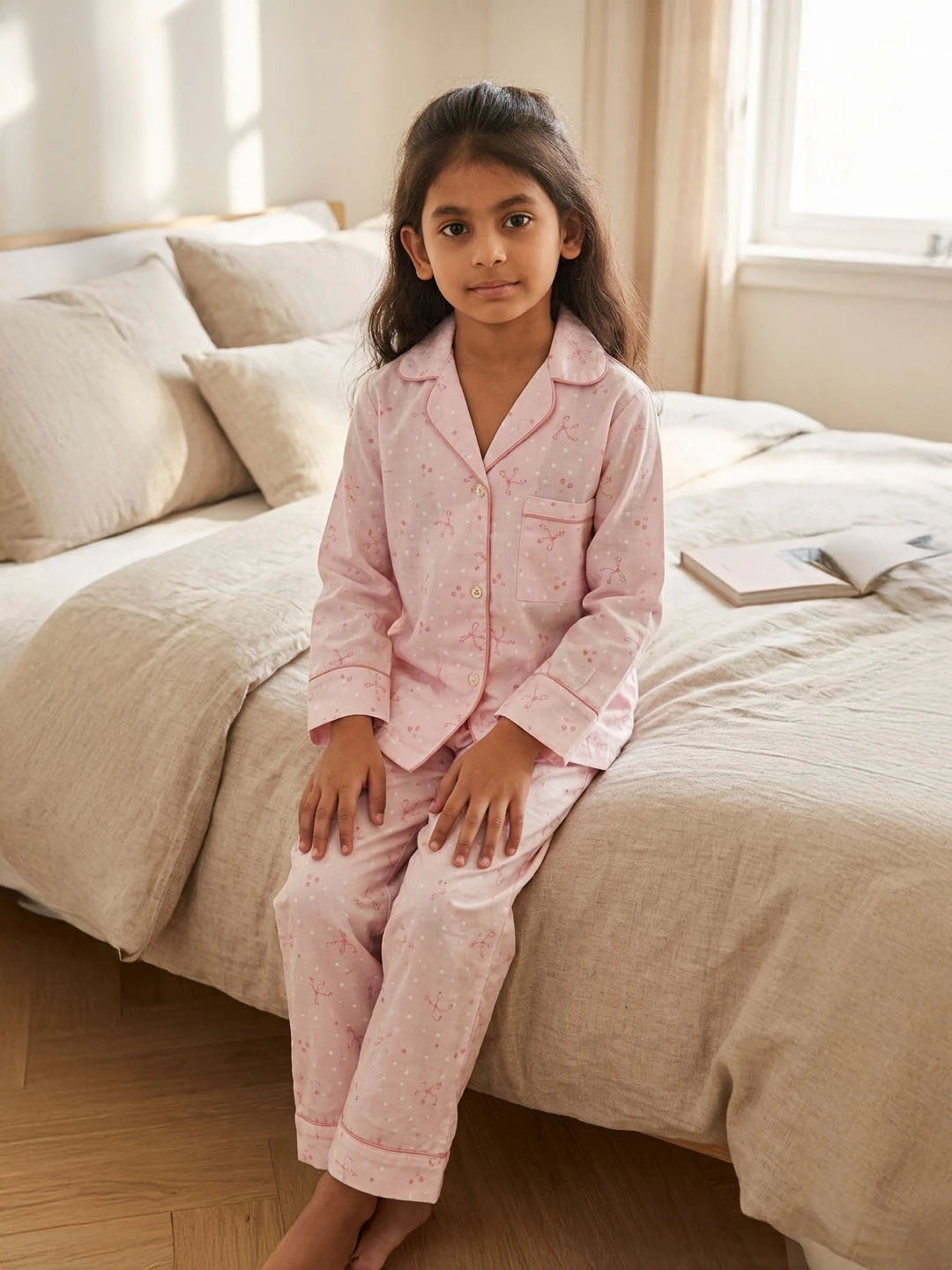 Baby Pink rayon cotton night suit for girls
