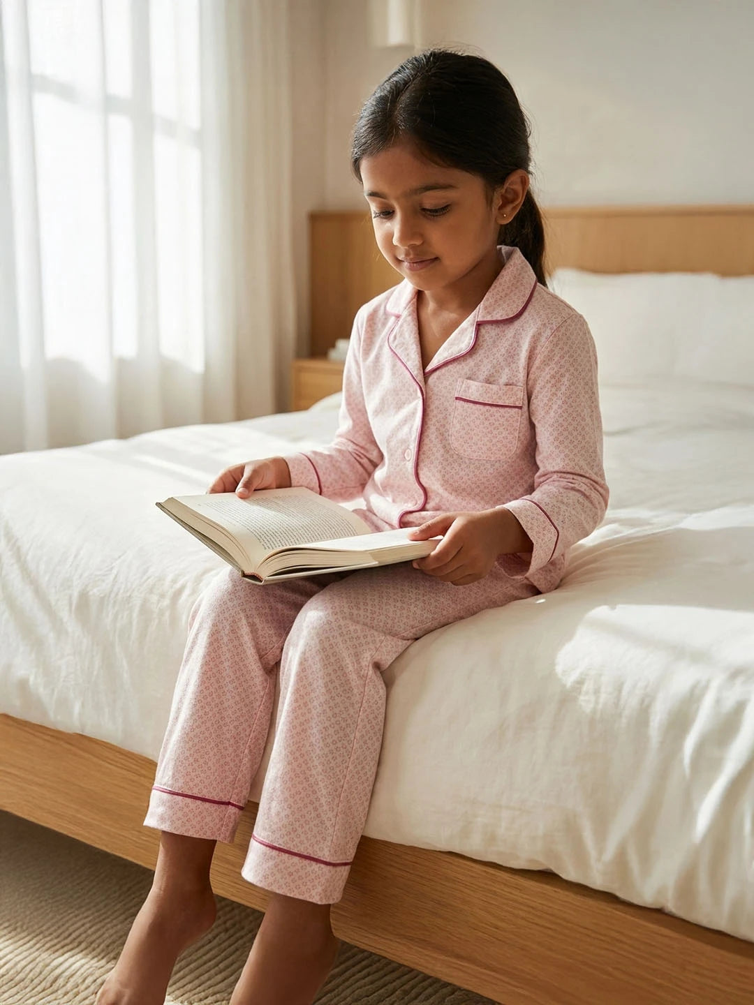 Baby Pink rayon cotton night suit for girls