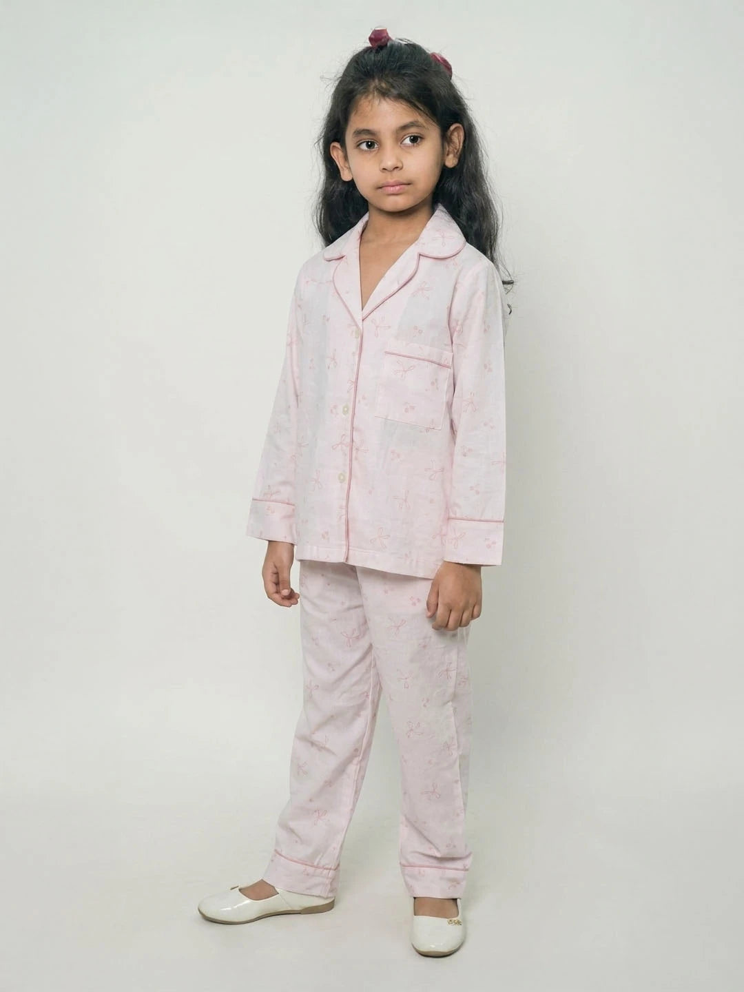 Baby Pink rayon cotton night suit for girls