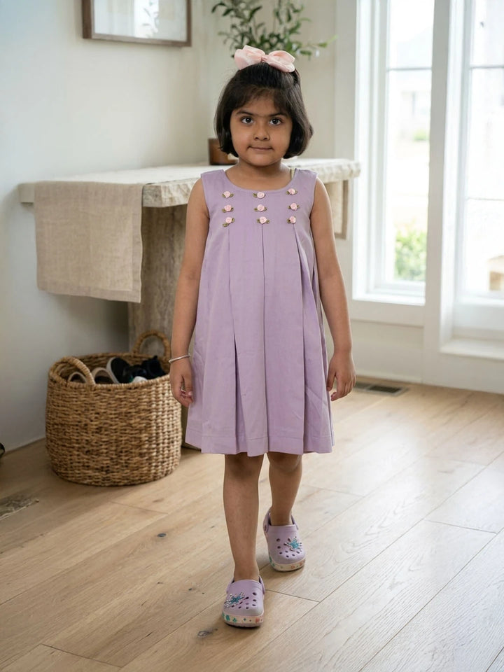Banana crape mauve color frock with embroidery for girls