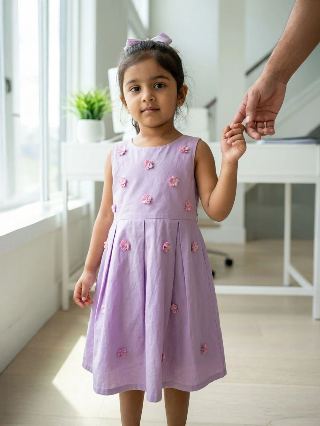 Banana crape mauve color frock with embroidery for girls