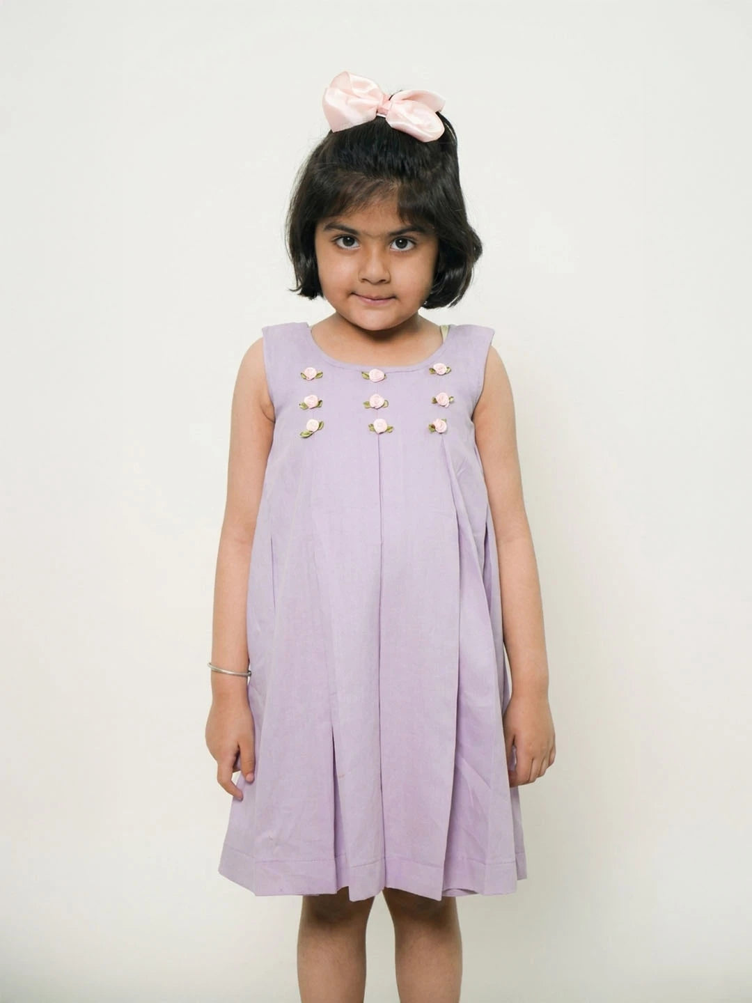 Banana crape mauve color frock with embroidery for girls