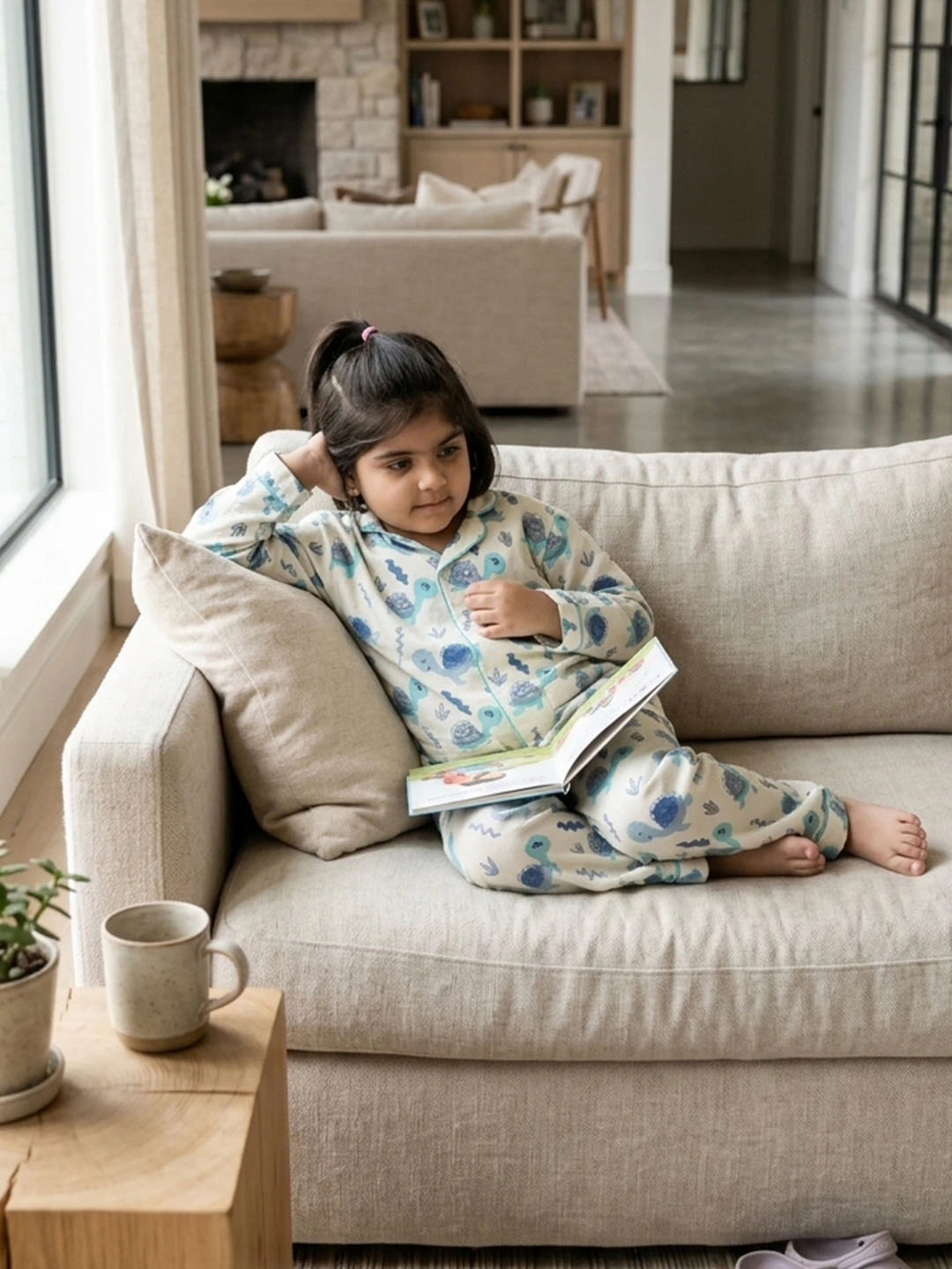 Blue tortoise cotton night suit for kids