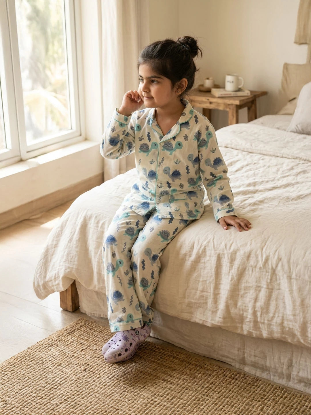 Blue tortoise cotton night suit for kids