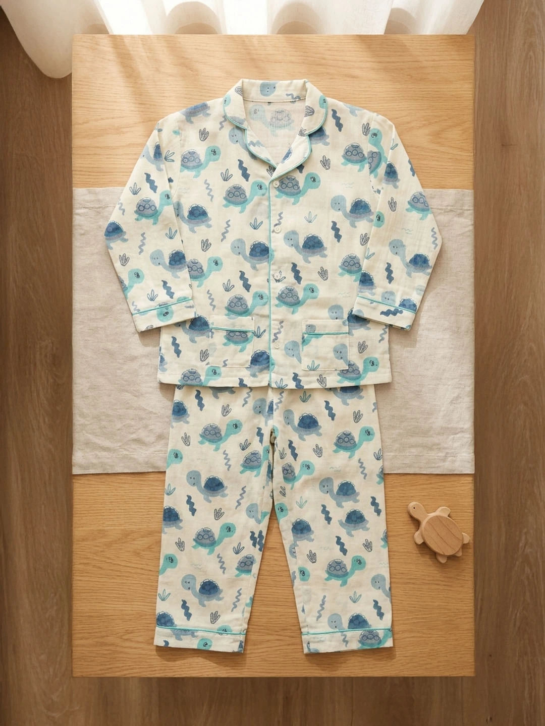 Blue tortoise cotton night suit for kids