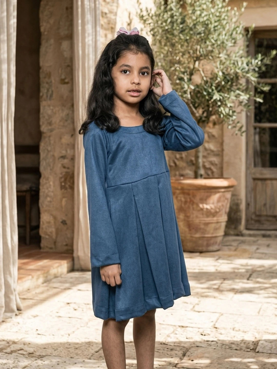 Blue velvet frock for girls