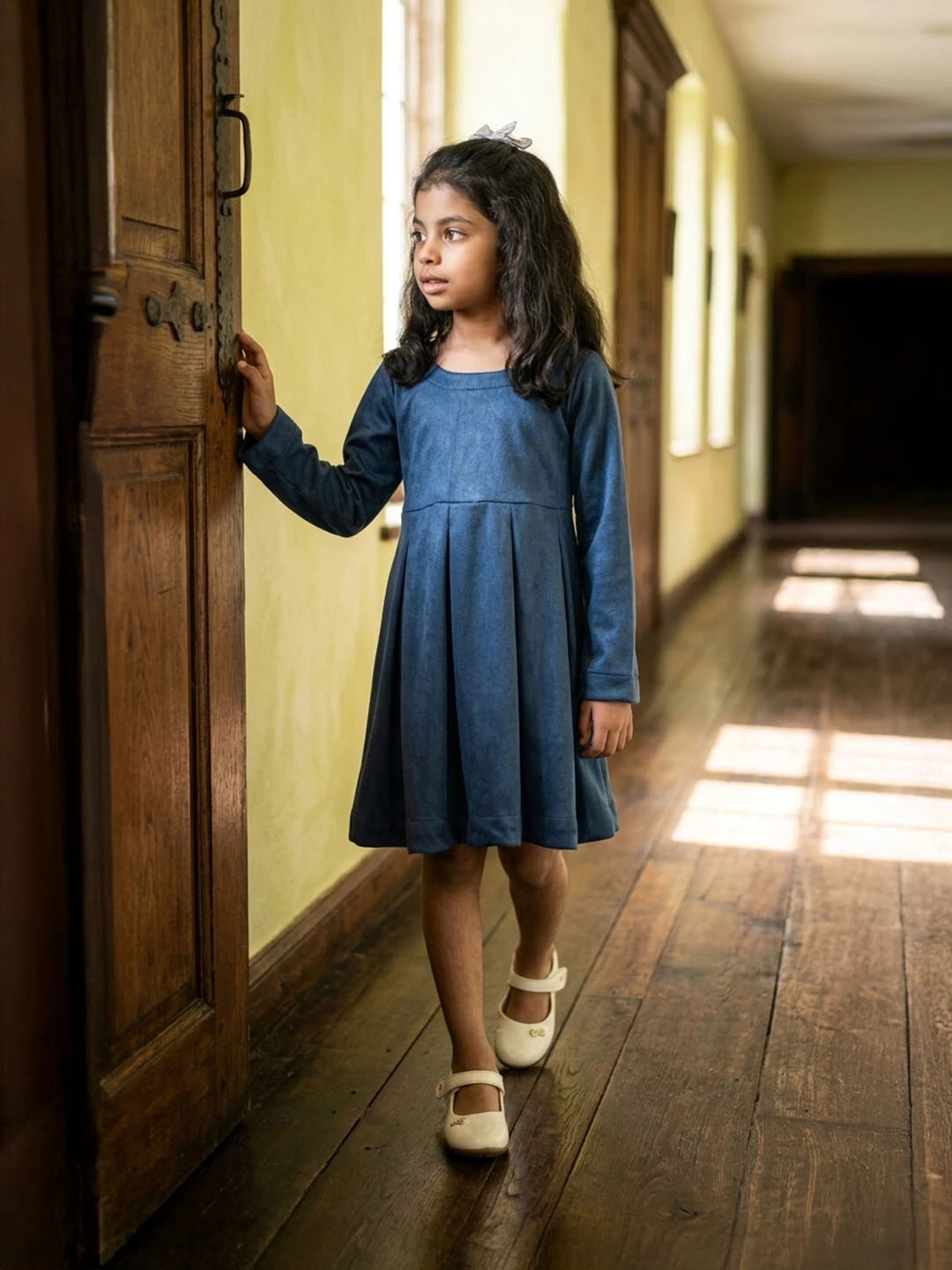 Blue velvet frock for girls