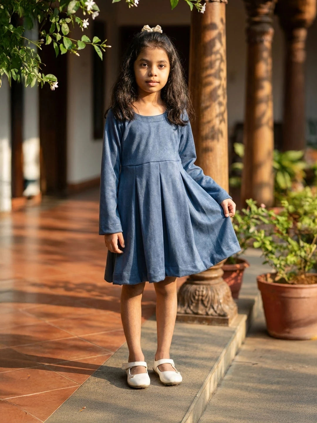 Blue velvet frock for girls