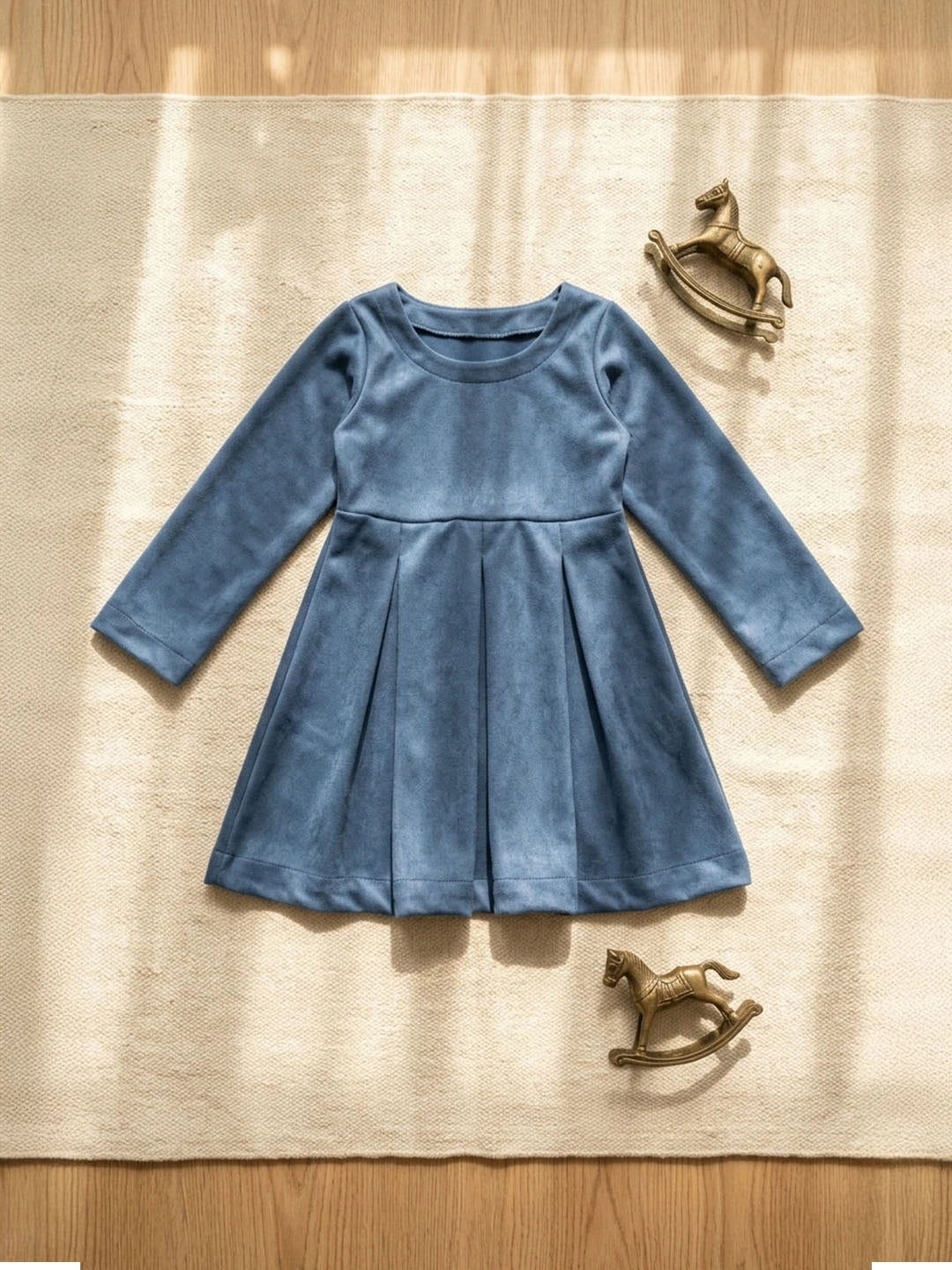 Blue velvet frock for girls