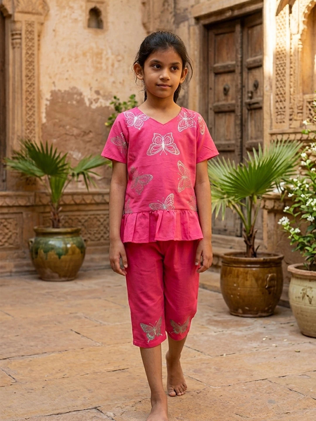 Cotton embroidered coord set for girls