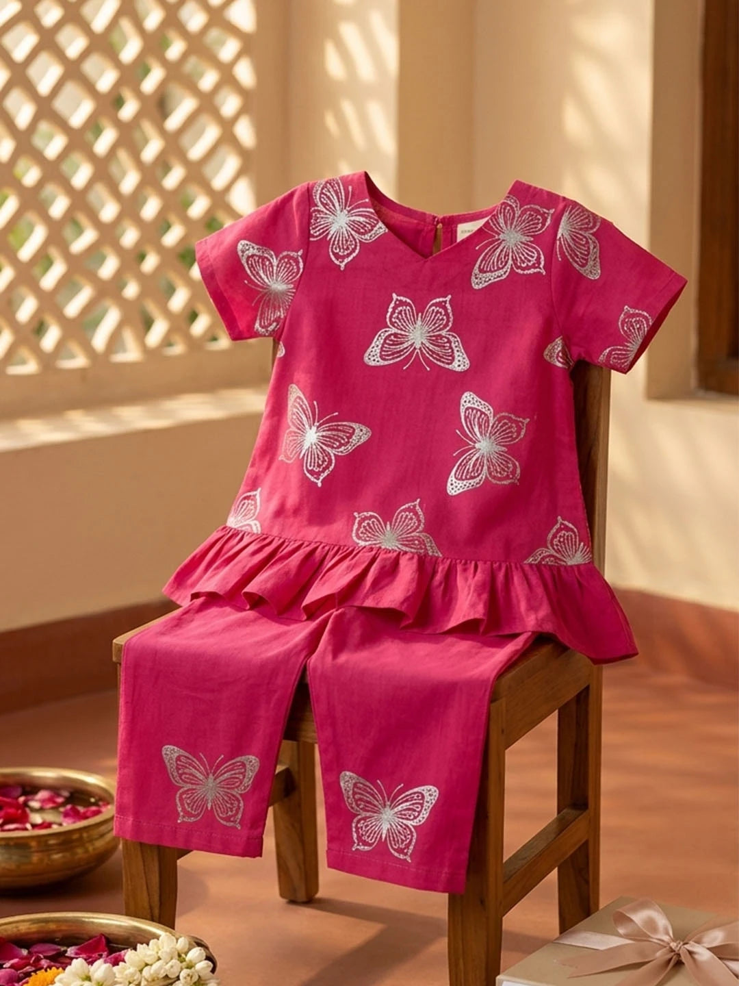 Cotton embroidered coord set for girls
