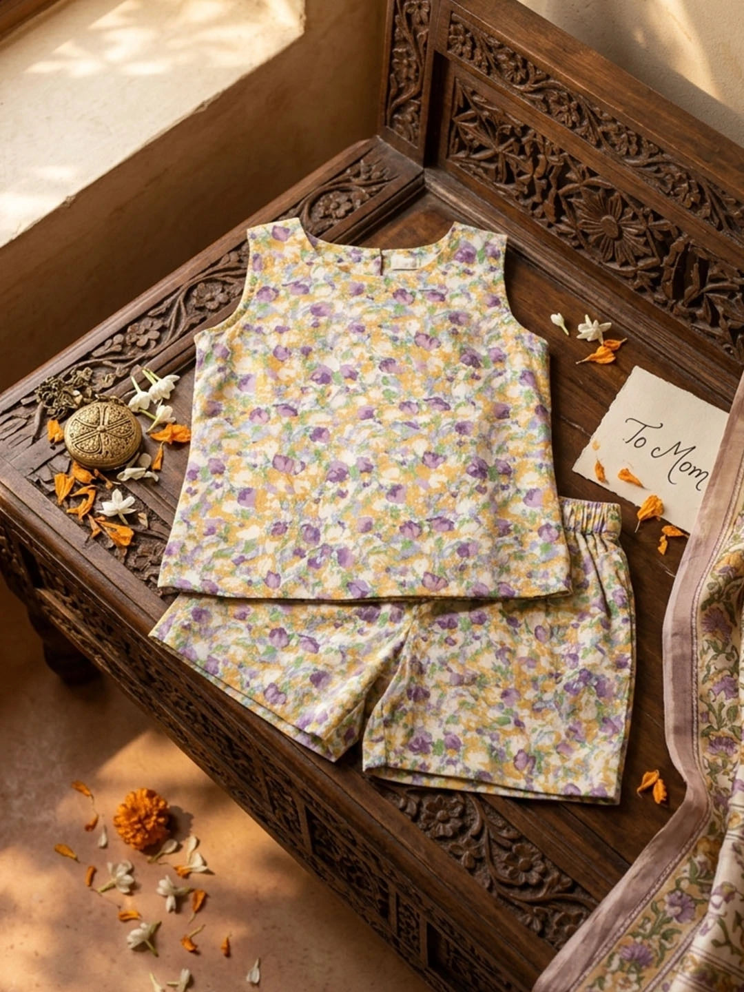 Cotton sleeveless top and shorts for girls