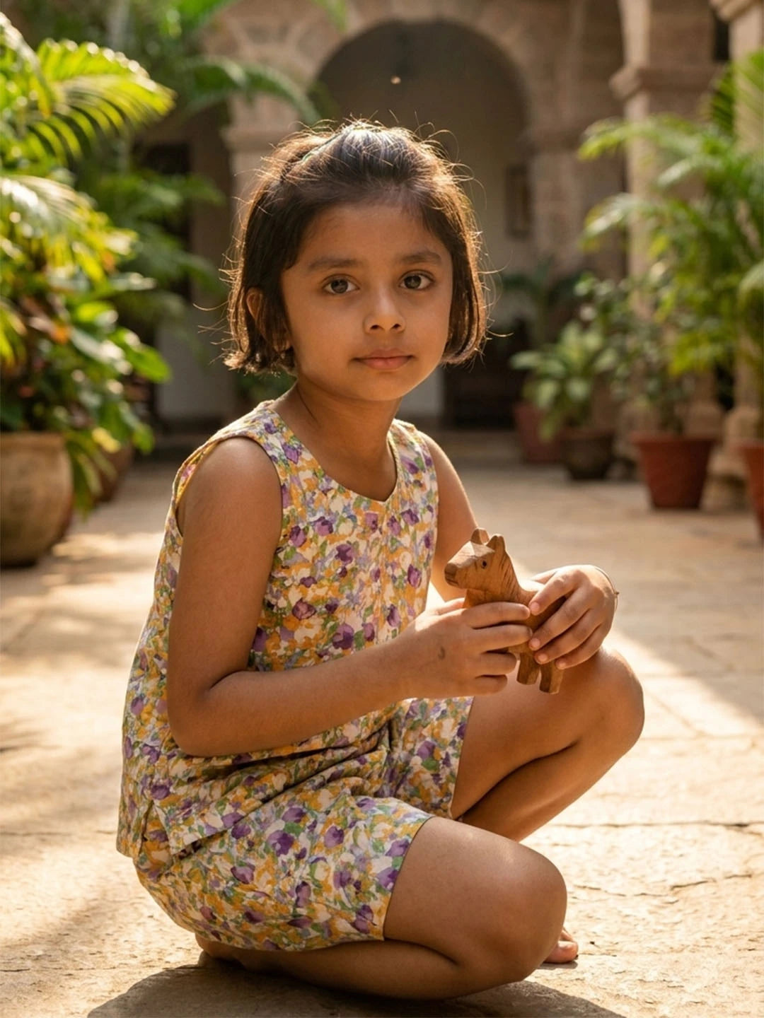Cotton sleeveless top and shorts for girls
