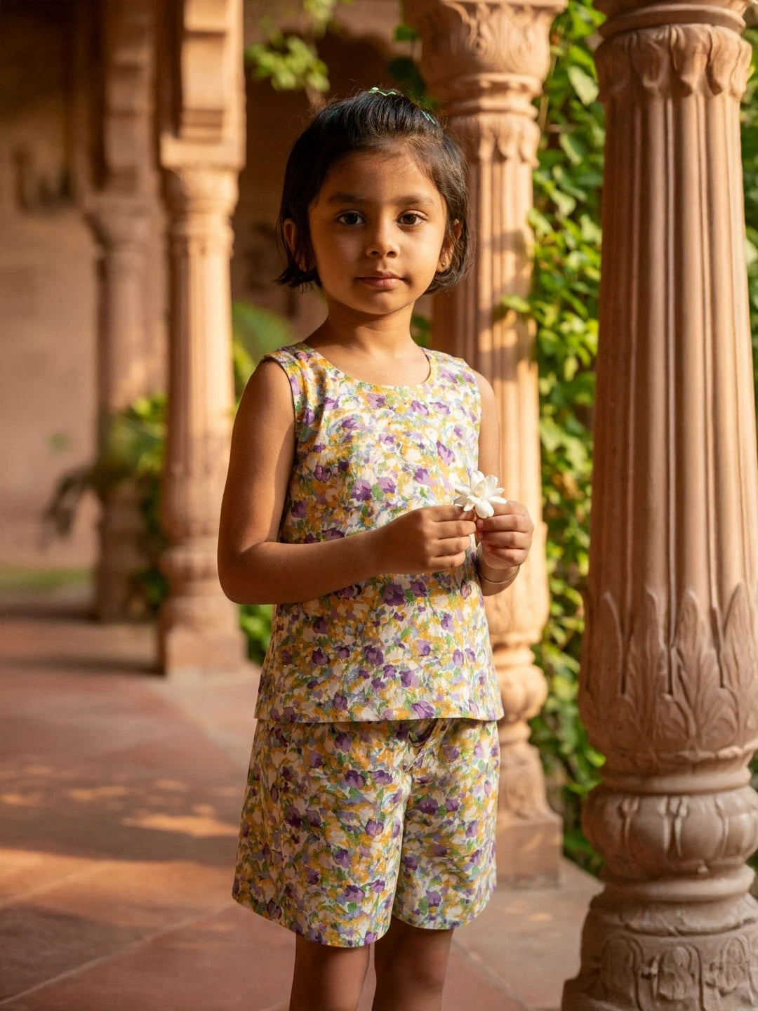 Cotton sleeveless top and shorts for girls