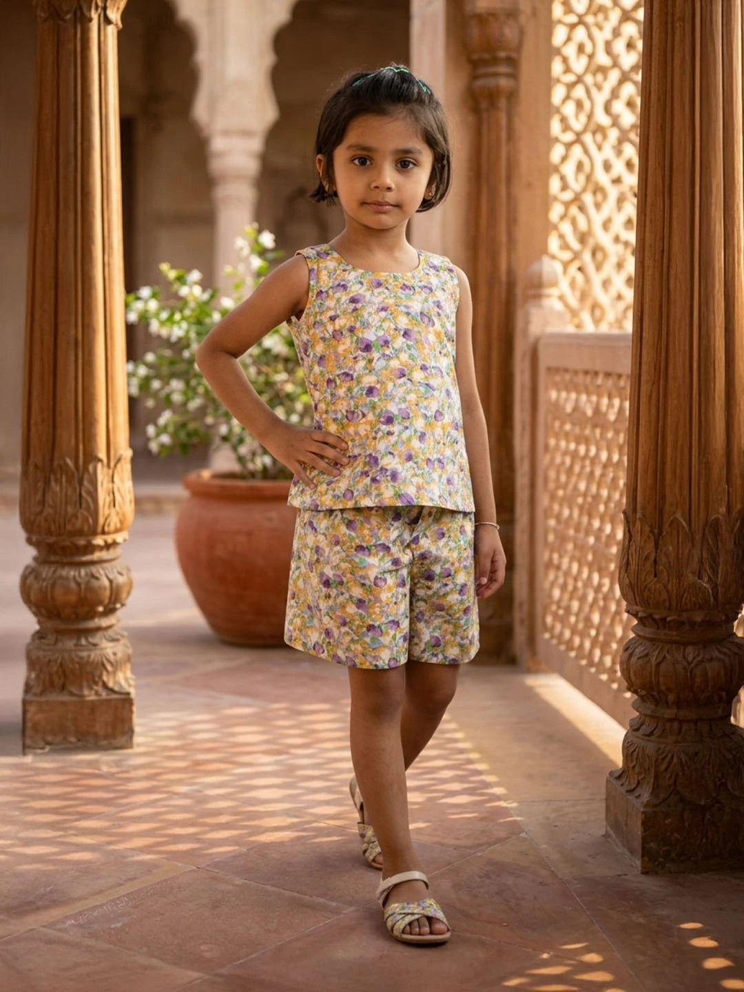 Cotton sleeveless top and shorts for girls