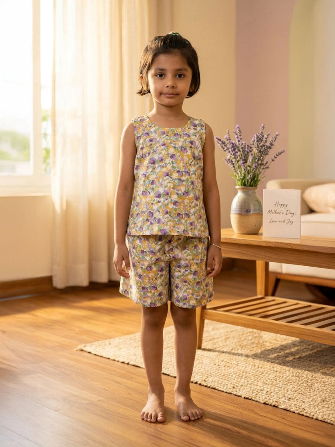 Cotton sleeveless top and shorts for girls
