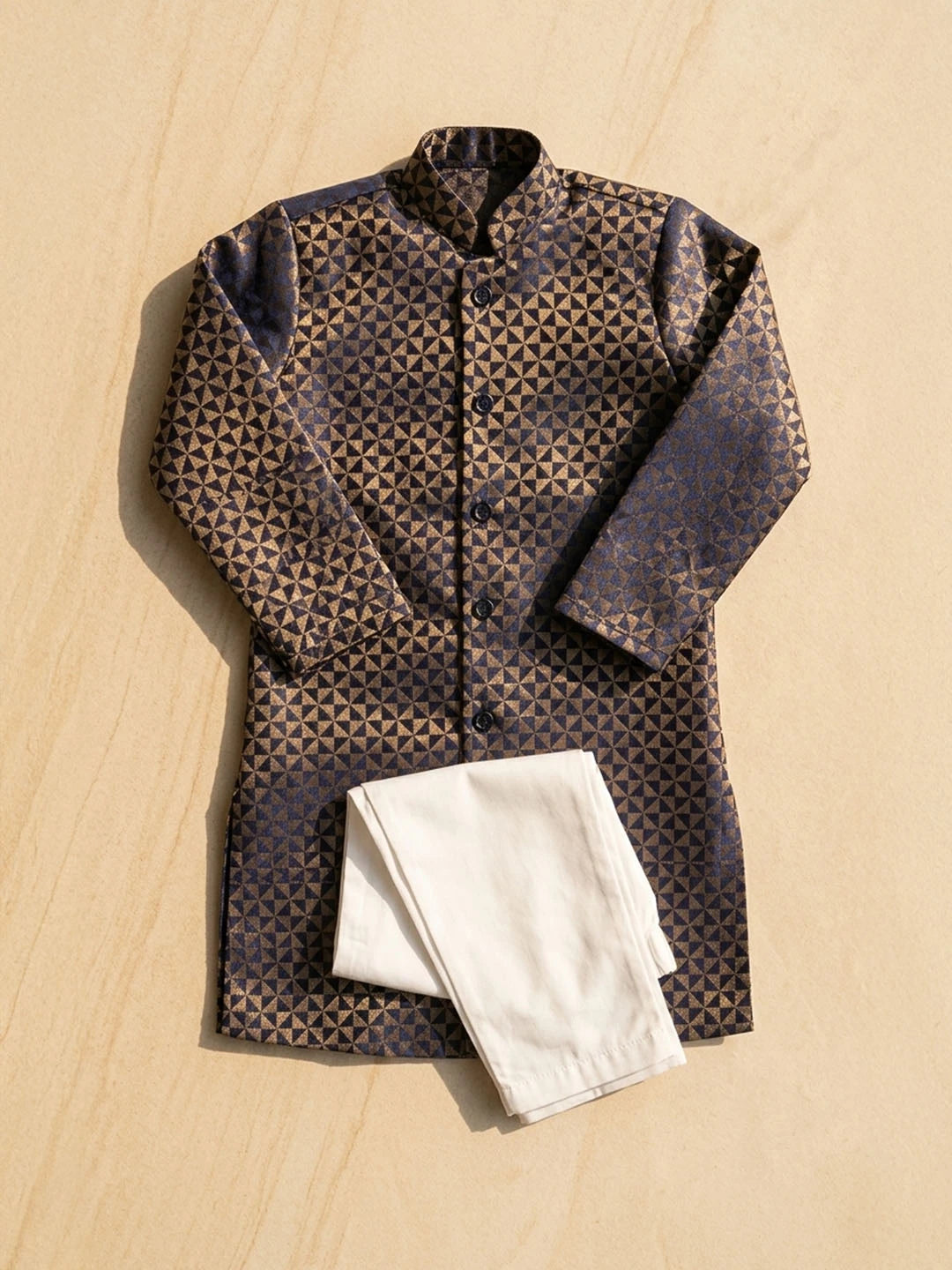 Navy Blue Banarsi brocade sherwani for boys