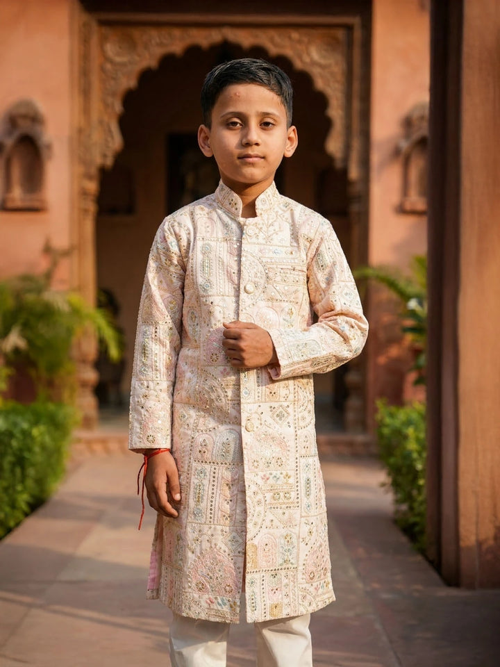 Pink embroidered sherwani for boys