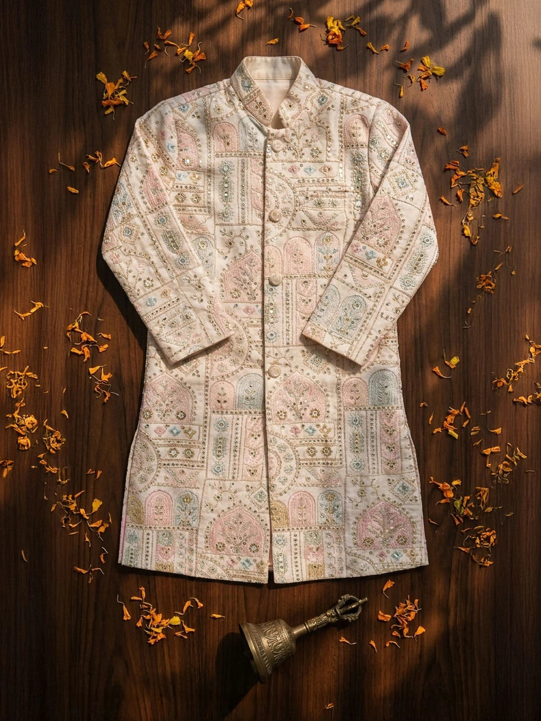 Pink embroidered sherwani for boys
