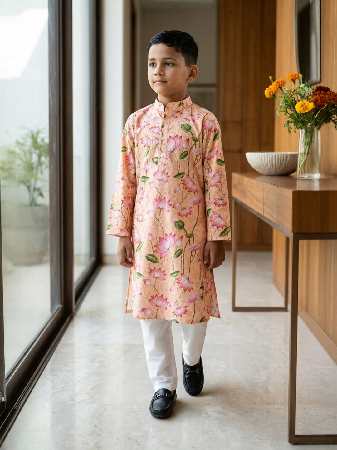 Pink floral Cotton Kurta Pajama