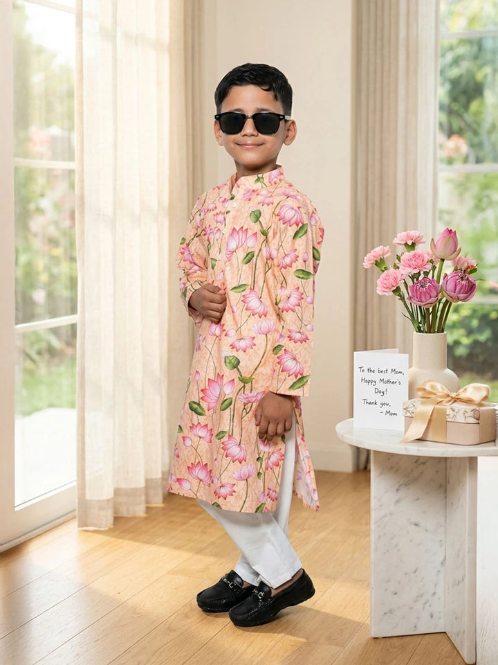 Pink floral Cotton Kurta Pajama