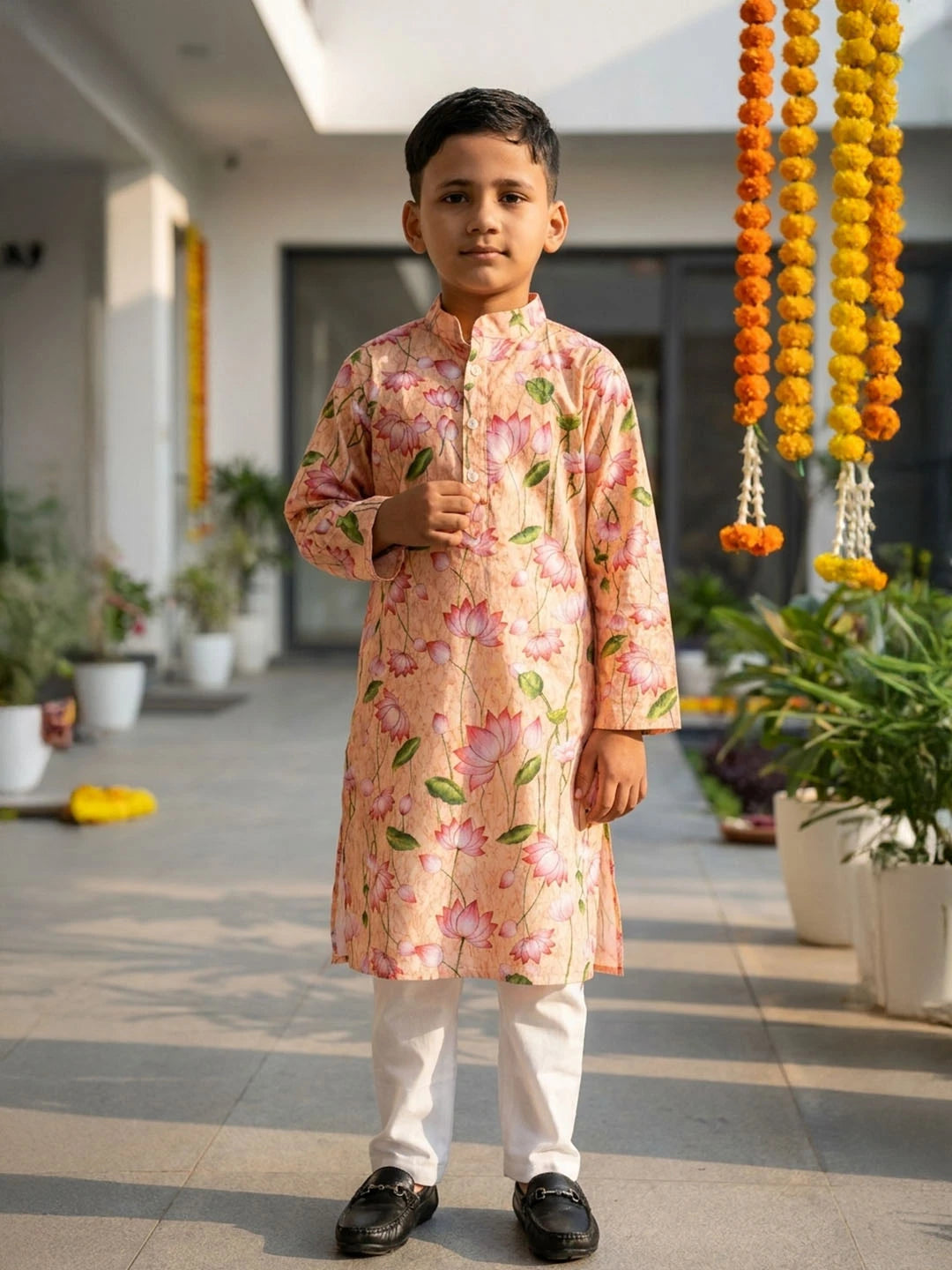 Pink floral Cotton Kurta Pajama