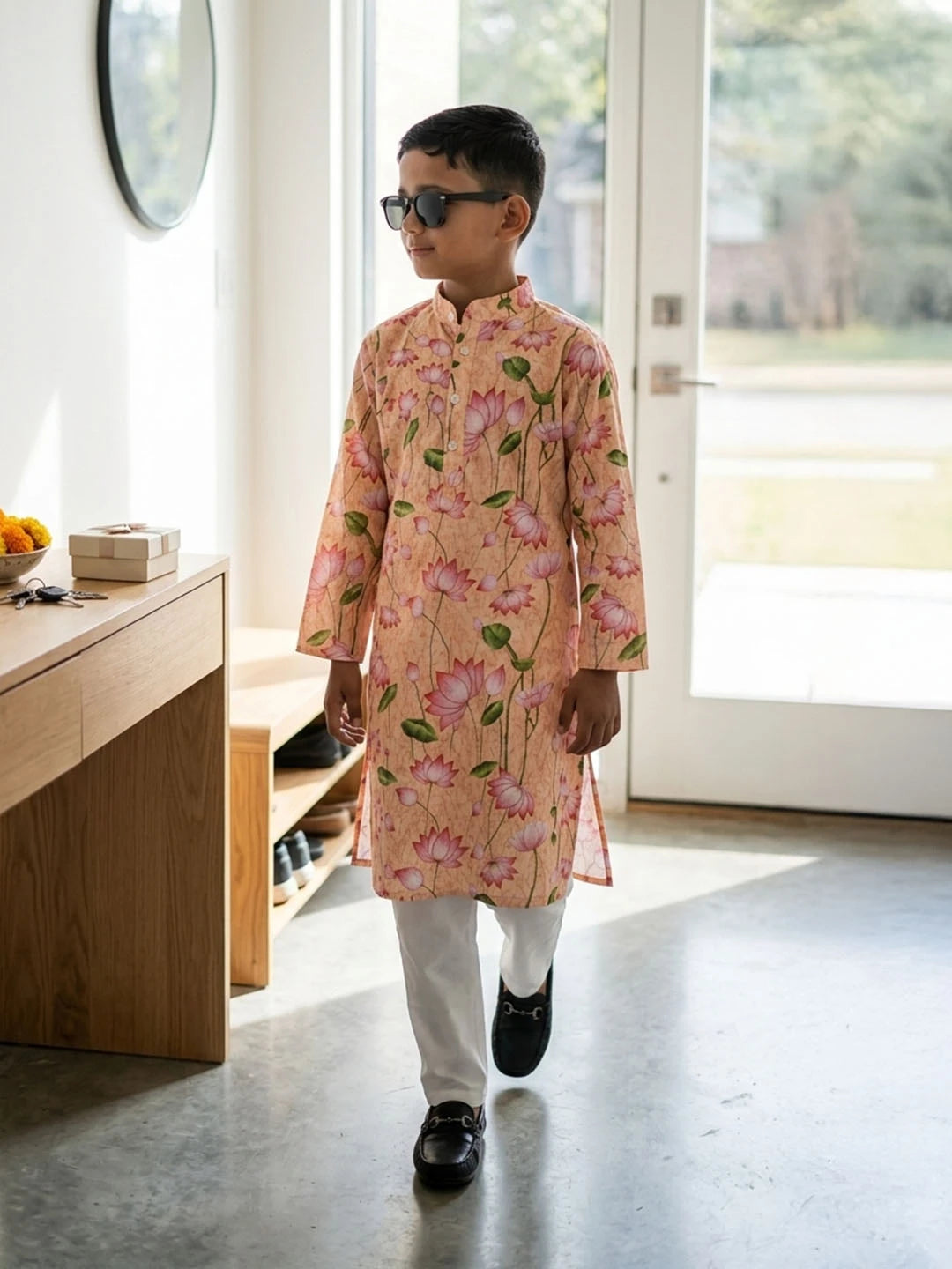 Pink floral Cotton Kurta Pajama