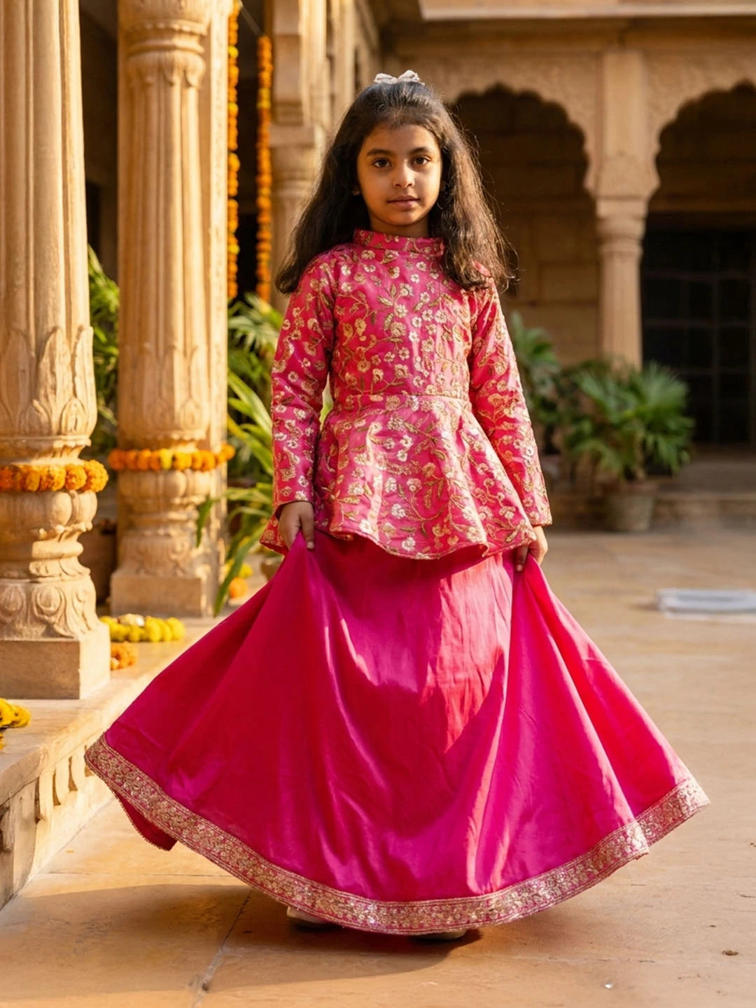 Pink lehenga with embroidered top