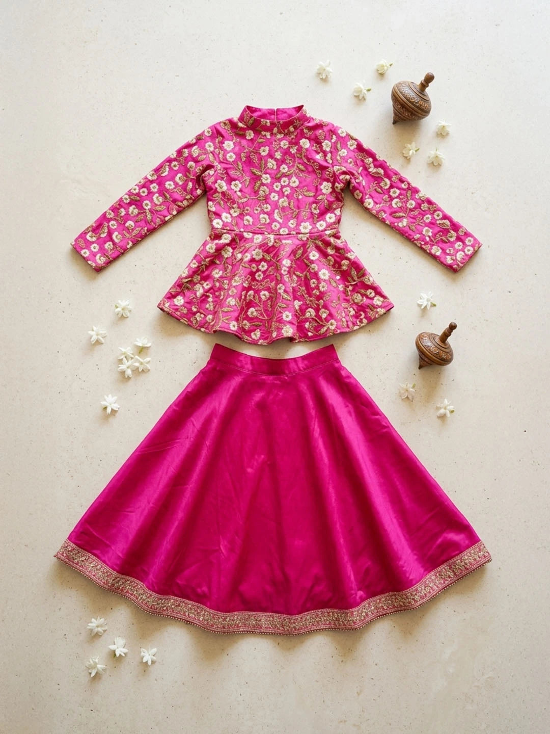 Pink lehenga with embroidered top