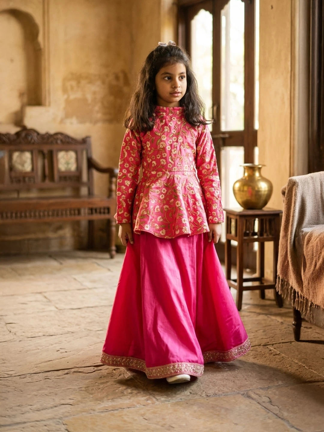Pink lehenga with embroidered top