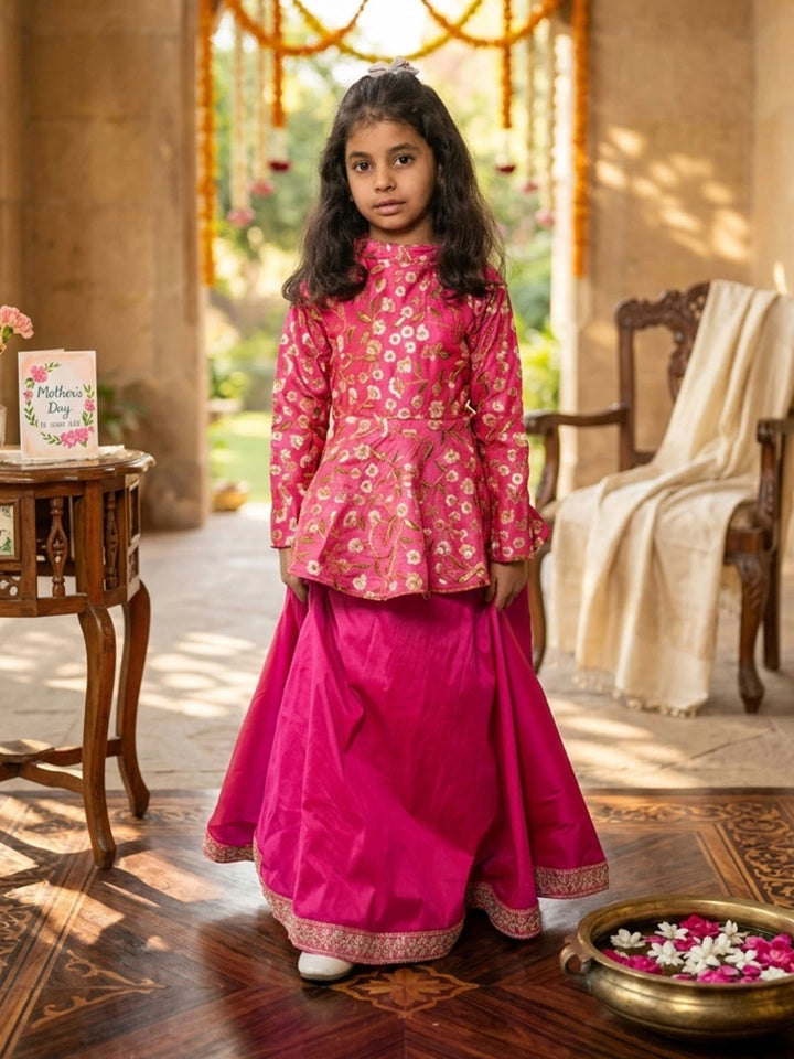 Pink lehenga with embroidered top