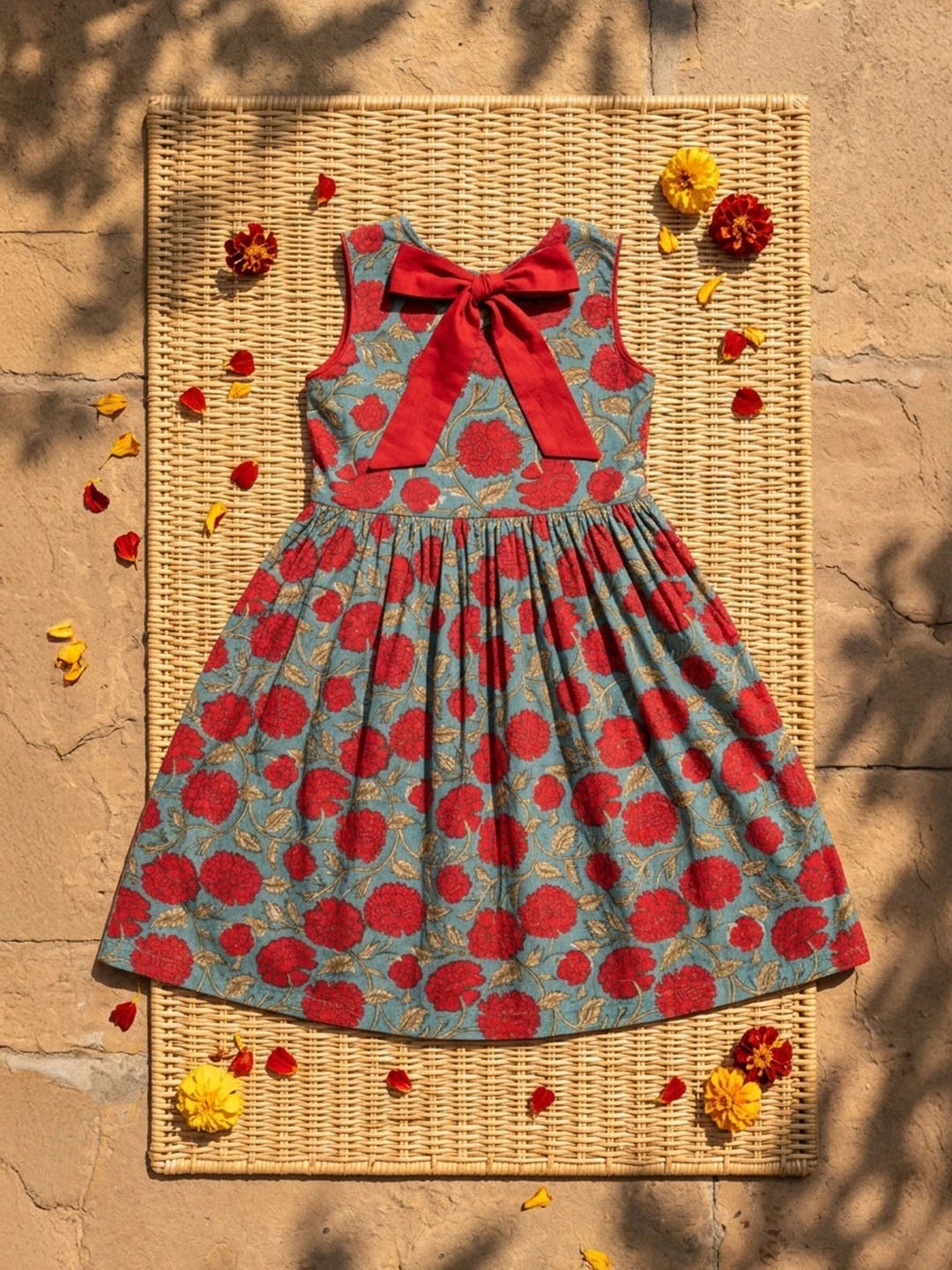 Pure cotton hand block frock for girls