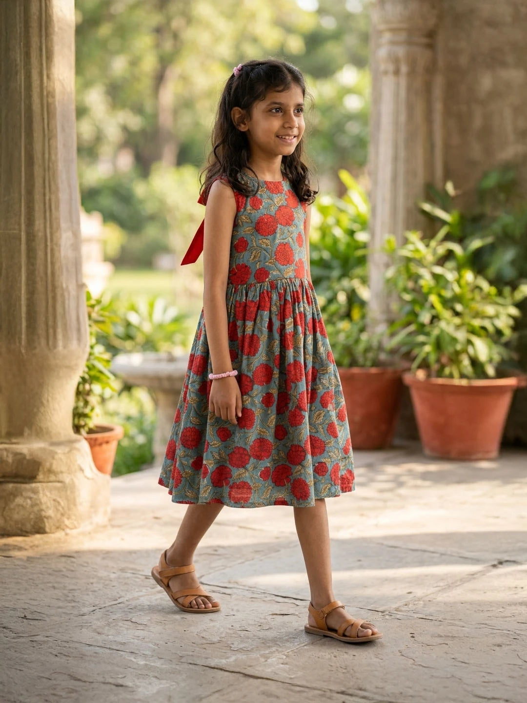Pure cotton hand block frock for girls