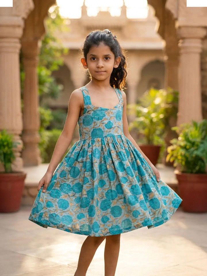 Pure cotton hand block frock summer frock for girls