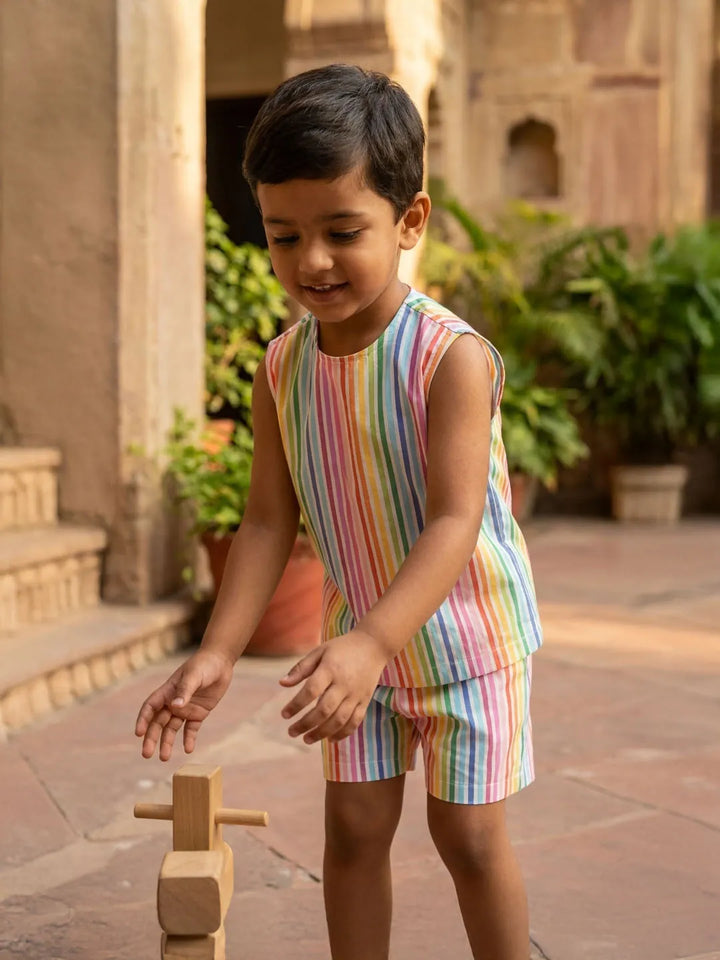 Pure cotton multicolour strips coord sets for kids