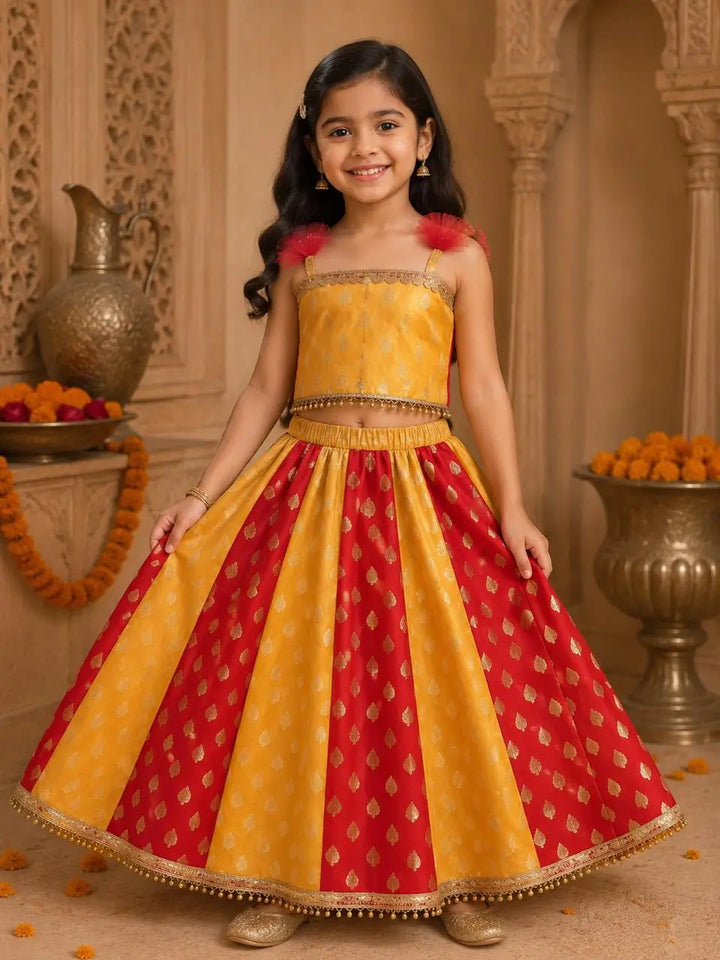 Rangilo Lehenga – Red & Yellow Banarasi Lehenga for Girls