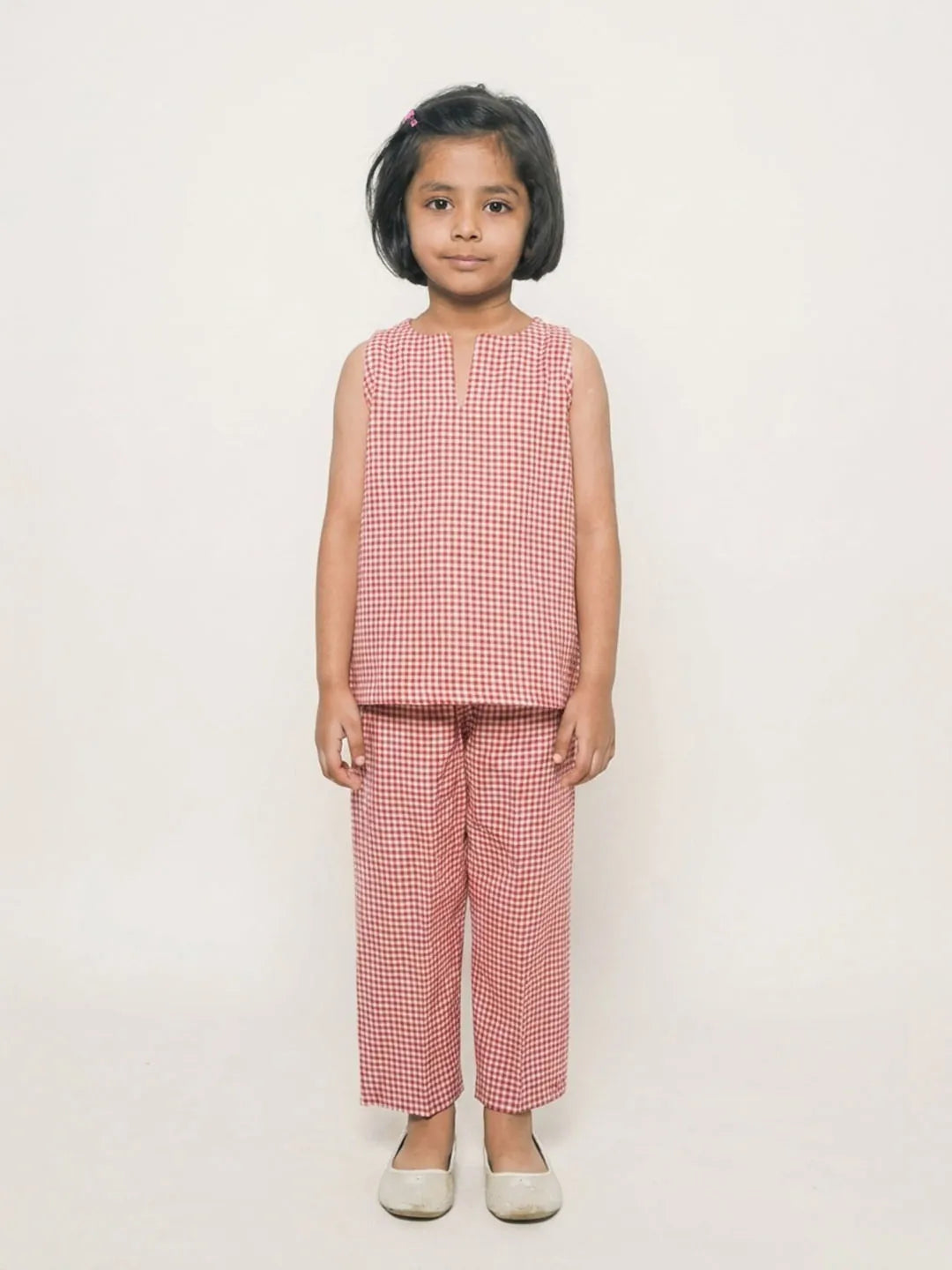 Red and White check coord set for girls