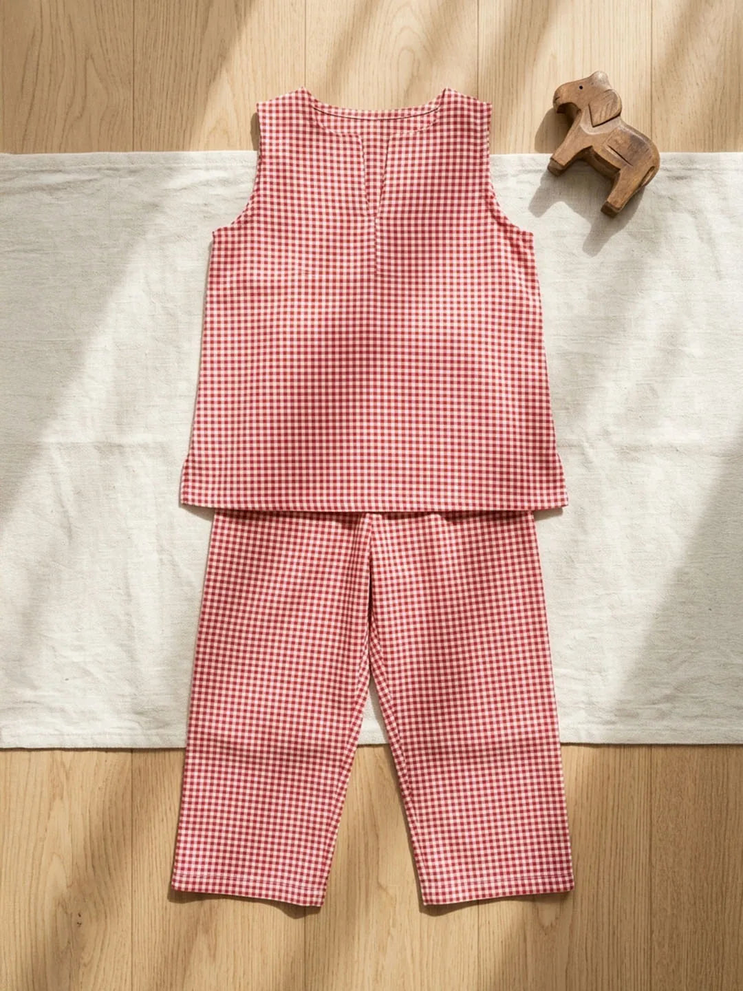 Red and White check coord set for girls