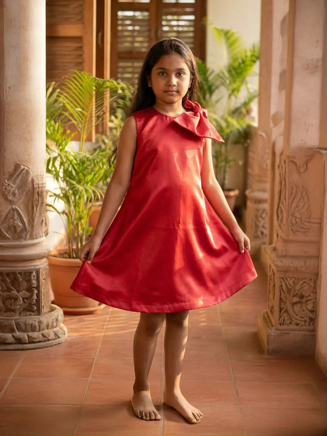 Shimmer satin frock for girls