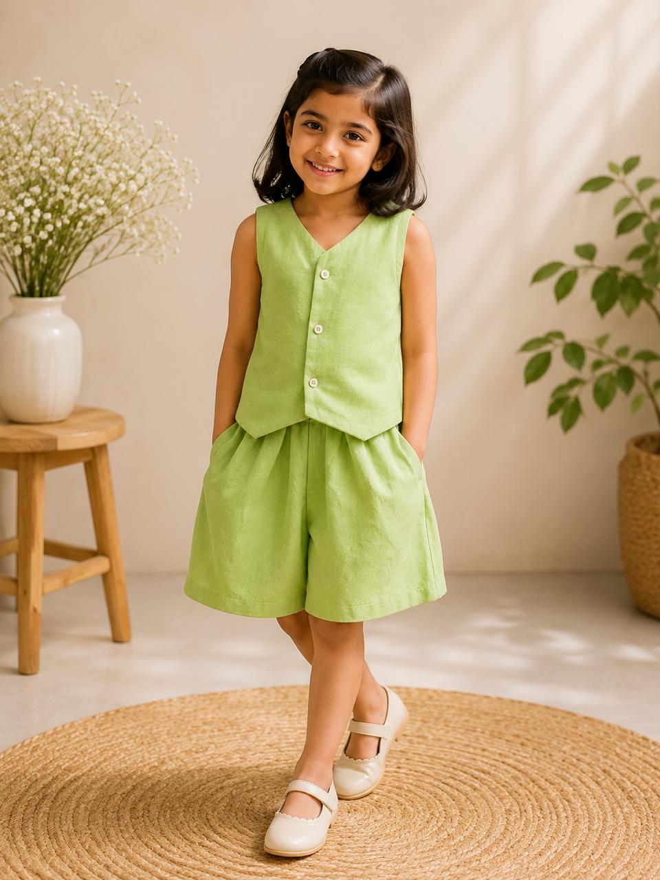 Linen cotton divided skirt top