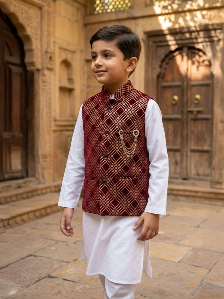 White cotton kurta pajama with Jawahar jacket