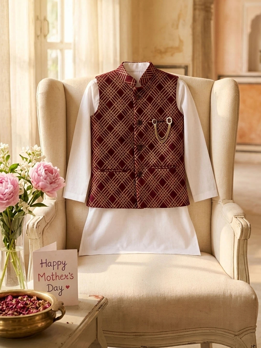 White cotton kurta pajama with Jawahar jacket