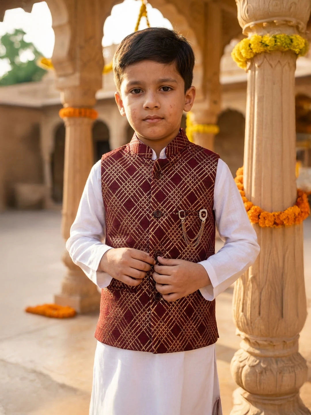 White cotton kurta pajama with Jawahar jacket