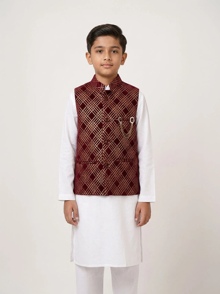 White cotton kurta pajama with Jawahar jacket