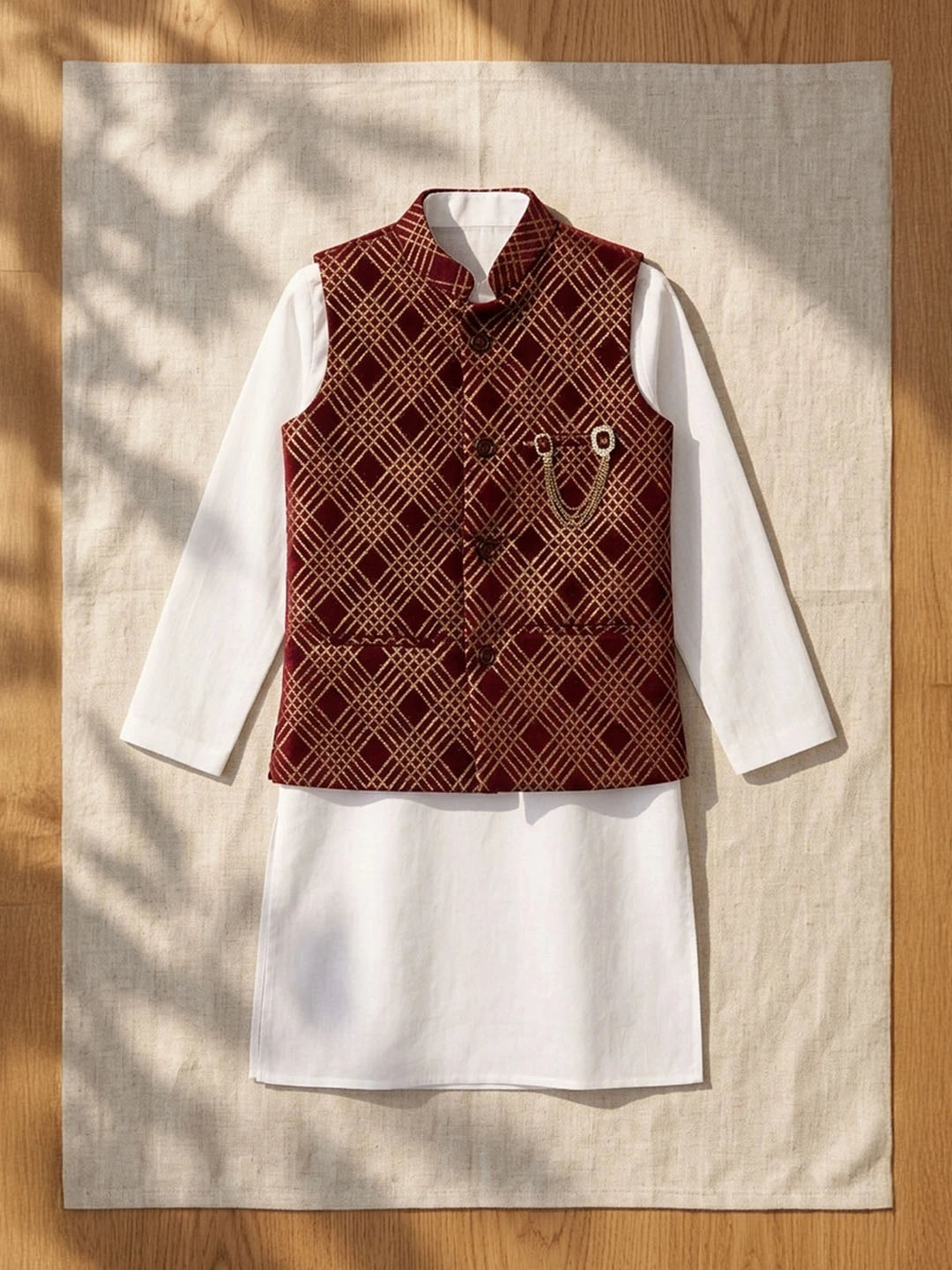 White cotton kurta pajama with Jawahar jacket