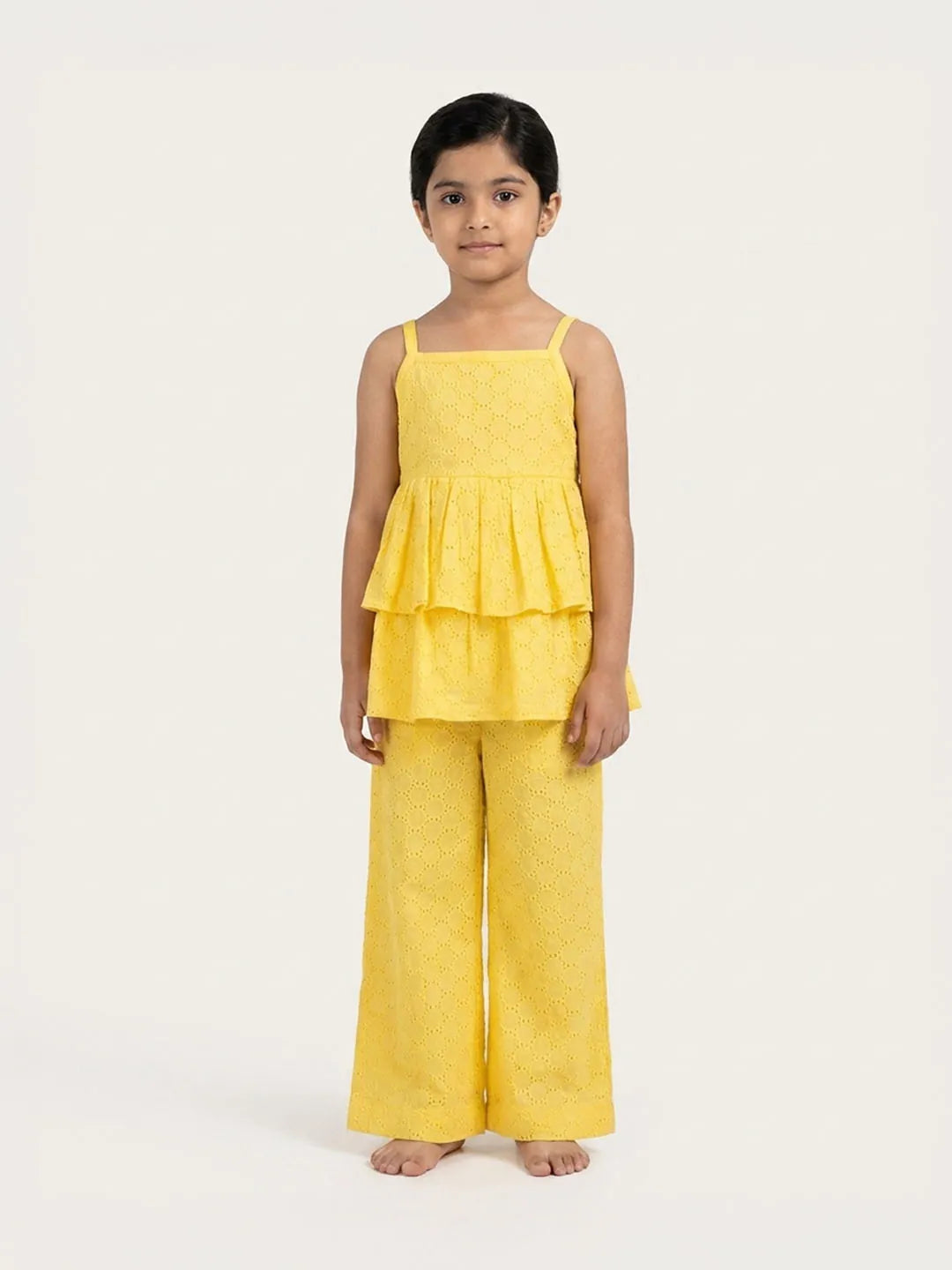Yellow Schiffli coord set for girls
