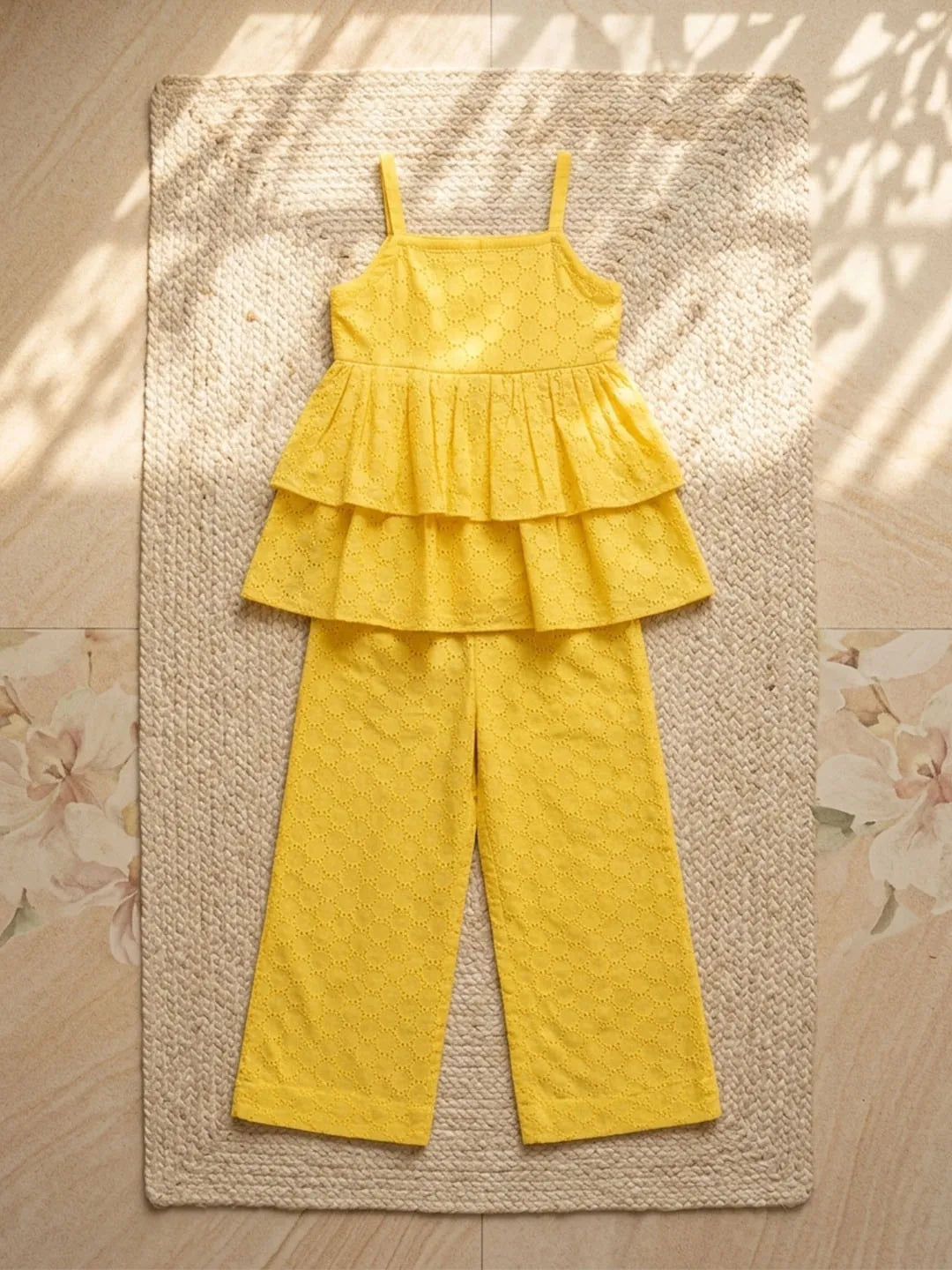 Yellow Schiffli coord set for girls