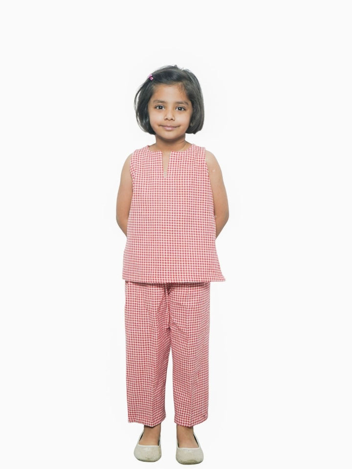 Red and White check coord set for girls