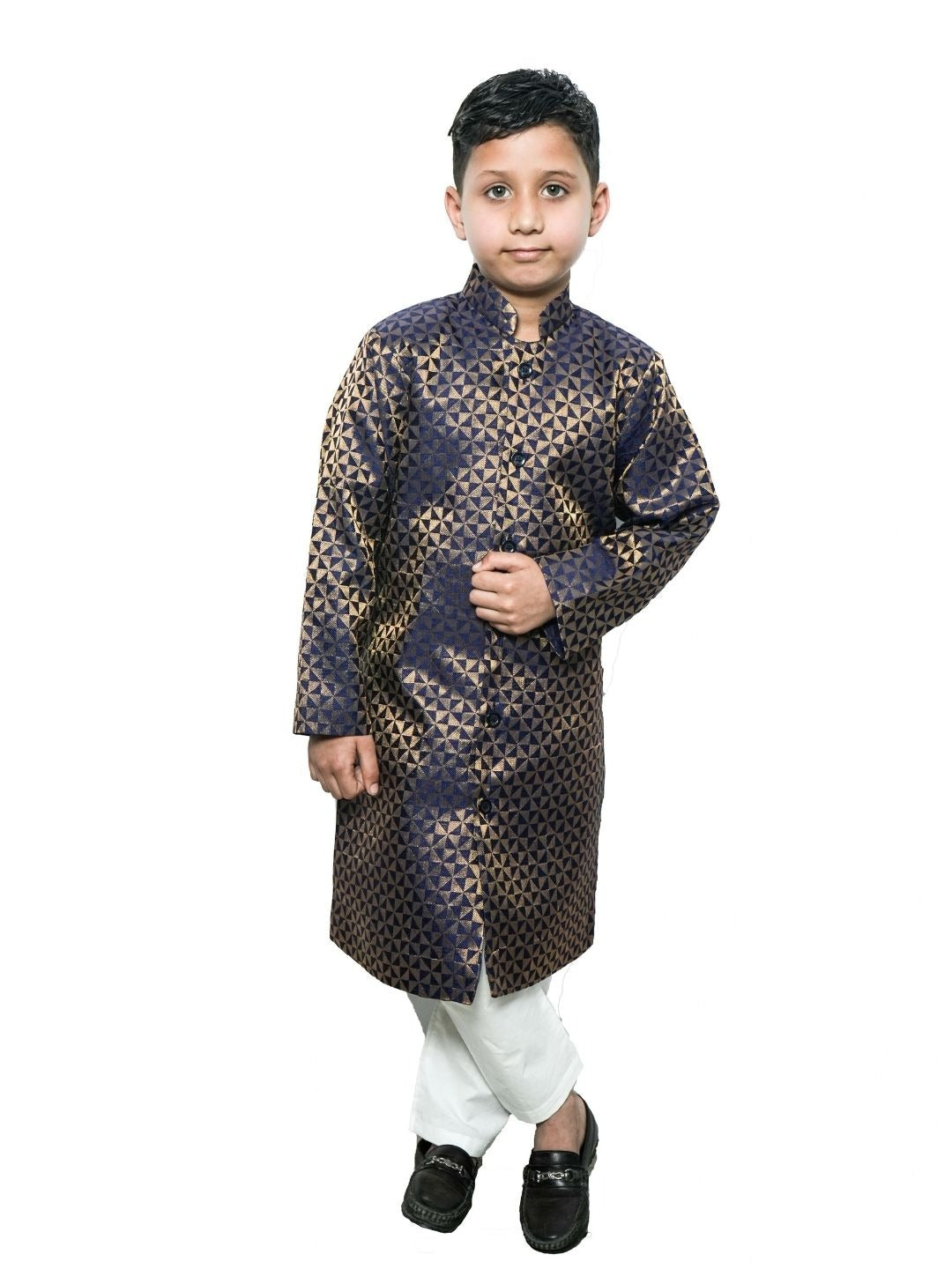 Navy Blue Banarsi brocade sherwani for boys